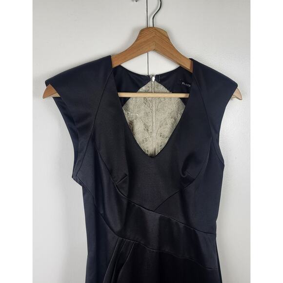 Black Halo Satin Jagger Sleeveless Contrast Lace Sheath Midi Dress | Size 4 - Picture 5 of 10